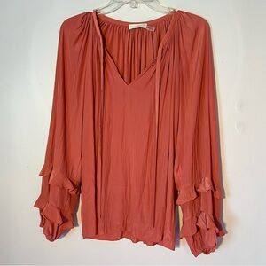 Ramy Brook New York Shirt Blouse Pink Mauve w Front Tie Small S